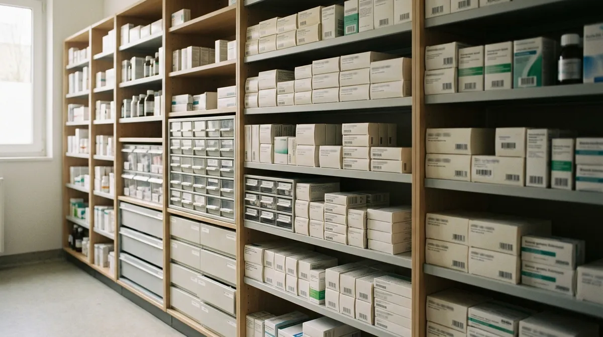 Rayons de médicaments dans une officine